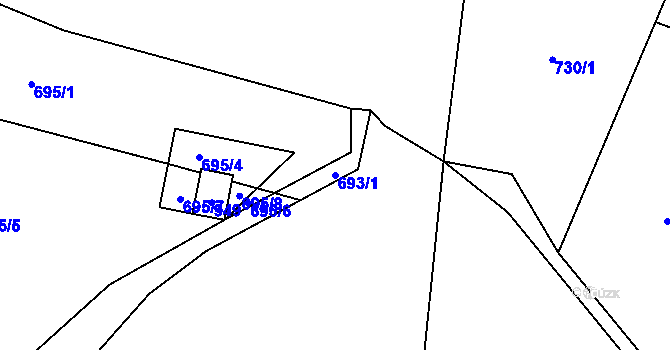 Parcela st. 693/1 v KÚ Machov, Katastrální mapa