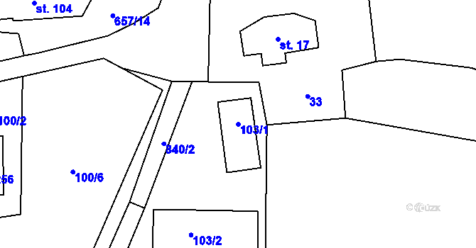 Parcela st. 103/1 v KÚ Machov, Katastrální mapa