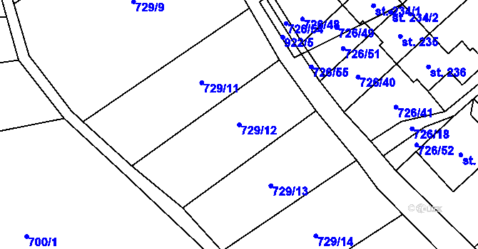 Parcela st. 729/12 v KÚ Machov, Katastrální mapa