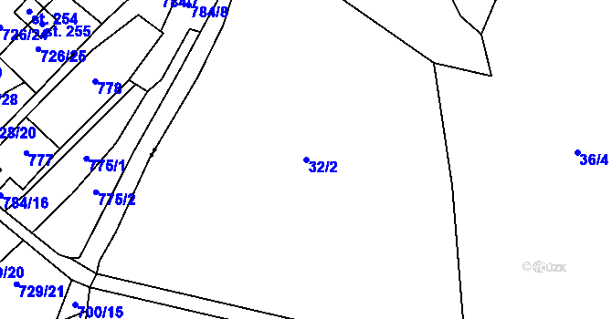 Parcela st. 32/2 v KÚ Machovská Lhota, Katastrální mapa