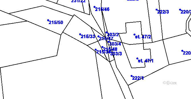 Parcela st. 215/34 v KÚ Machovská Lhota, Katastrální mapa