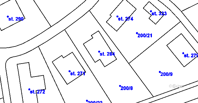 Parcela st. 284 v KÚ Machová, Katastrální mapa