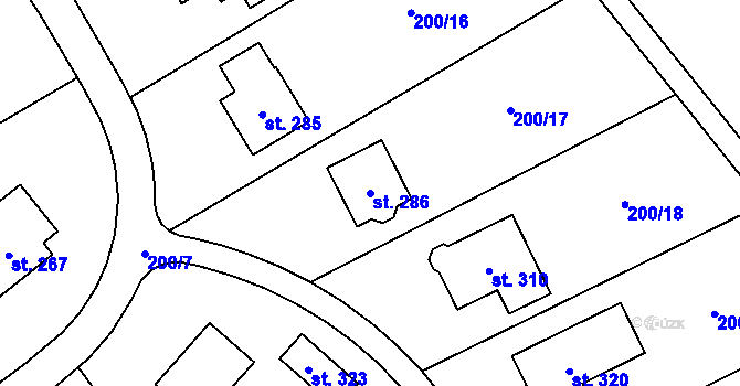 Parcela st. 286 v KÚ Machová, Katastrální mapa