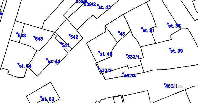 Parcela st. 45 v KÚ Machová, Katastrální mapa