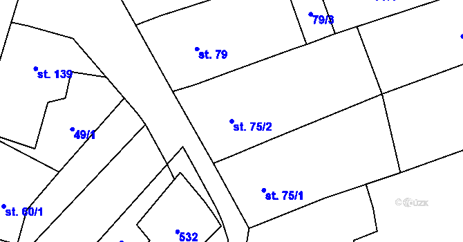 Parcela st. 75/2 v KÚ Machová, Katastrální mapa