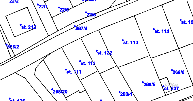 Parcela st. 122 v KÚ Machová, Katastrální mapa