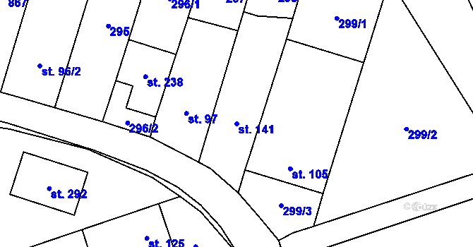 Parcela st. 141 v KÚ Machová, Katastrální mapa