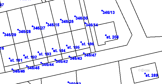 Parcela st. 196 v KÚ Machová, Katastrální mapa
