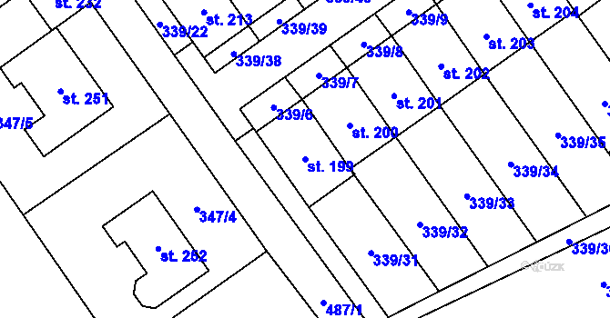 Parcela st. 199 v KÚ Machová, Katastrální mapa
