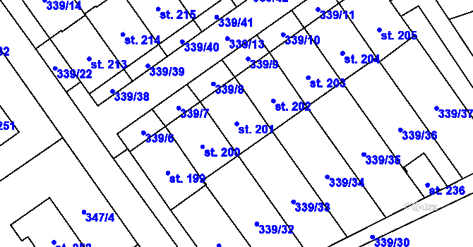 Parcela st. 201 v KÚ Machová, Katastrální mapa