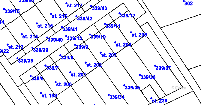 Parcela st. 203 v KÚ Machová, Katastrální mapa