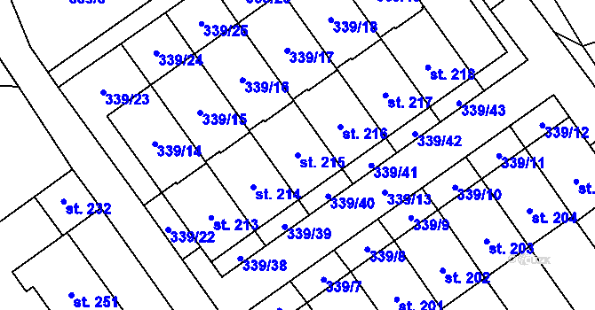 Parcela st. 215 v KÚ Machová, Katastrální mapa