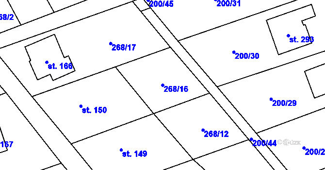 Parcela st. 268/16 v KÚ Machová, Katastrální mapa