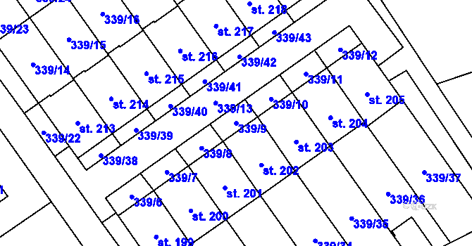 Parcela st. 339/9 v KÚ Machová, Katastrální mapa