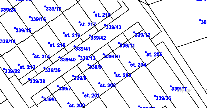 Parcela st. 339/10 v KÚ Machová, Katastrální mapa