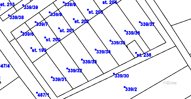 Parcela st. 339/34 v KÚ Machová, Katastrální mapa