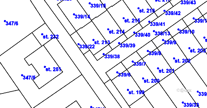 Parcela st. 339/38 v KÚ Machová, Katastrální mapa