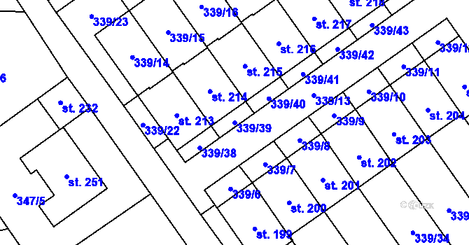 Parcela st. 339/39 v KÚ Machová, Katastrální mapa