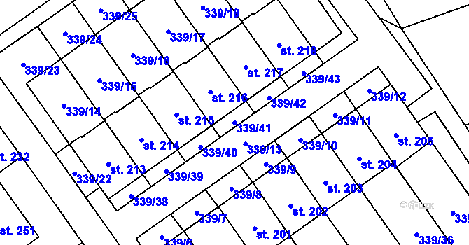 Parcela st. 339/41 v KÚ Machová, Katastrální mapa