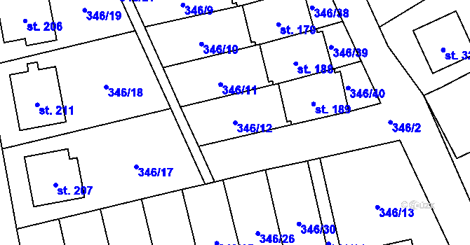 Parcela st. 346/12 v KÚ Machová, Katastrální mapa