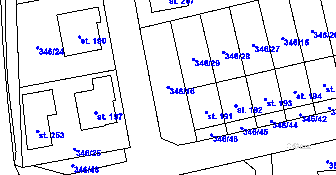 Parcela st. 346/16 v KÚ Machová, Katastrální mapa