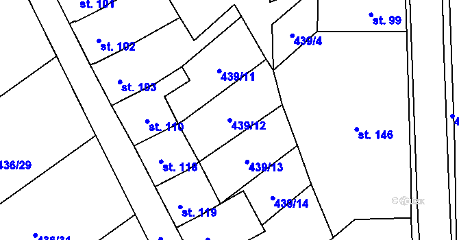 Parcela st. 439/12 v KÚ Machová, Katastrální mapa