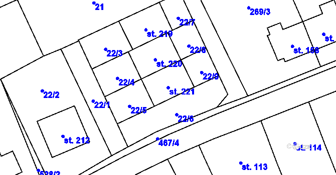 Parcela st. 221 v KÚ Machová, Katastrální mapa