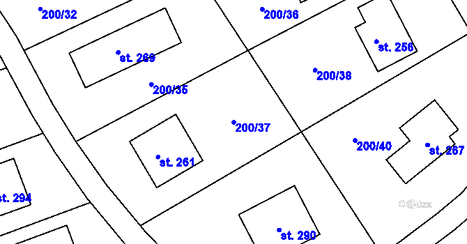 Parcela st. 200/37 v KÚ Machová, Katastrální mapa