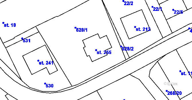 Parcela st. 255 v KÚ Machová, Katastrální mapa