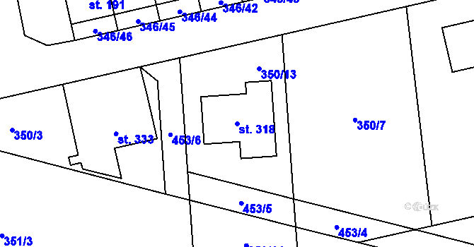Parcela st. 318 v KÚ Machová, Katastrální mapa