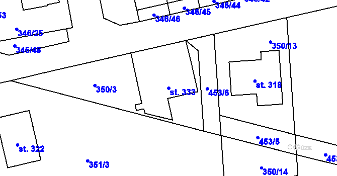 Parcela st. 333 v KÚ Machová, Katastrální mapa