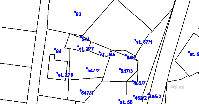 Parcela st. 345 v KÚ Machová, Katastrální mapa
