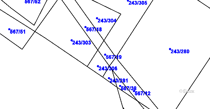 Parcela st. 567/19 v KÚ Majdalena, Katastrální mapa
