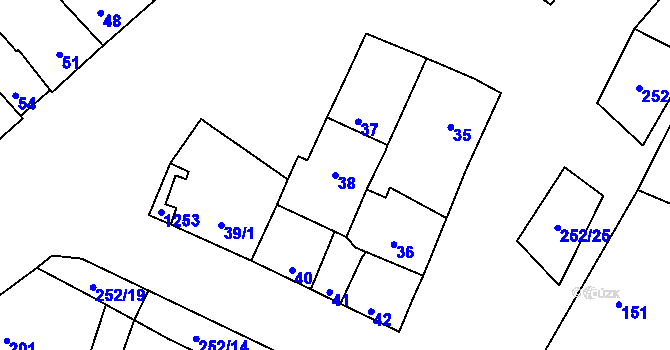 Parcela st. 38 v KÚ Majetín, Katastrální mapa