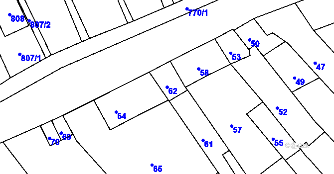 Parcela st. 62 v KÚ Majetín, Katastrální mapa