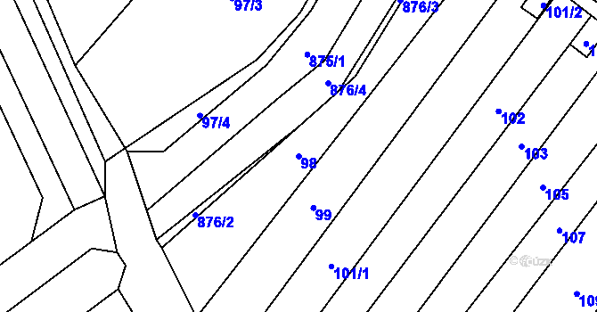 Parcela st. 98 v KÚ Majetín, Katastrální mapa