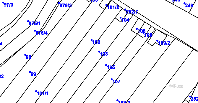 Parcela st. 103 v KÚ Majetín, Katastrální mapa