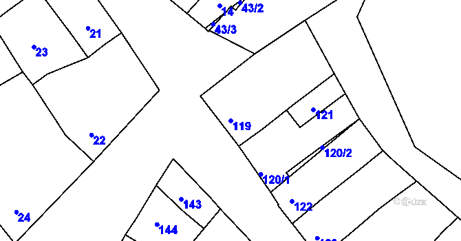 Parcela st. 119 v KÚ Majetín, Katastrální mapa