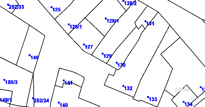 Parcela st. 129 v KÚ Majetín, Katastrální mapa