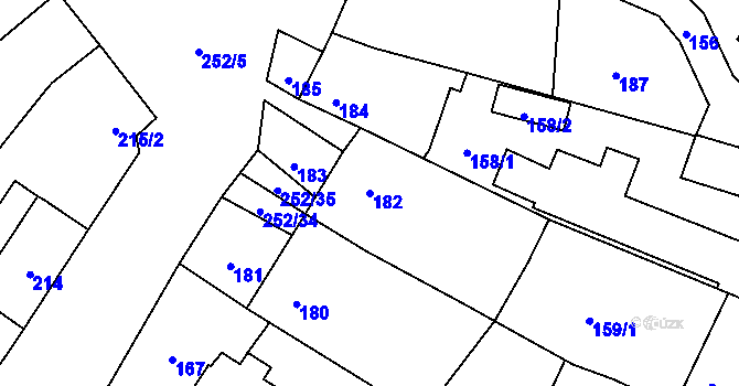 Parcela st. 182 v KÚ Majetín, Katastrální mapa