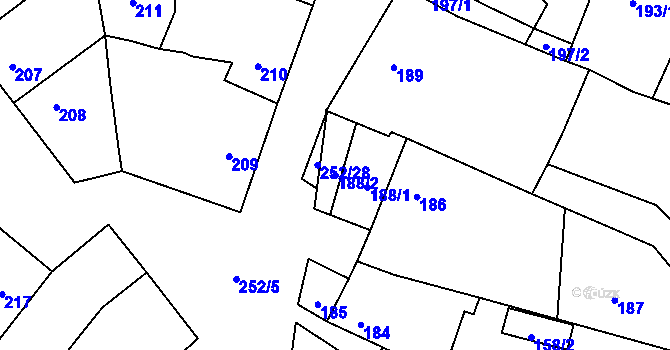 Parcela st. 188/2 v KÚ Majetín, Katastrální mapa