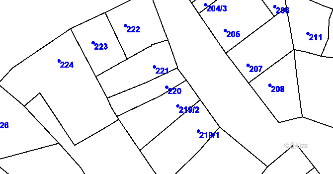 Parcela st. 220 v KÚ Majetín, Katastrální mapa