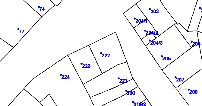 Parcela st. 222 v KÚ Majetín, Katastrální mapa