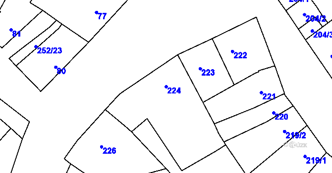 Parcela st. 224 v KÚ Majetín, Katastrální mapa