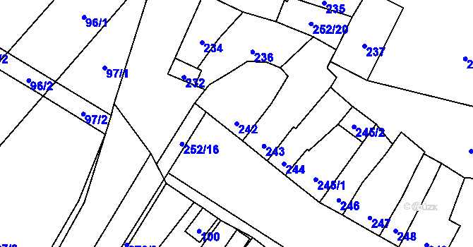Parcela st. 242 v KÚ Majetín, Katastrální mapa