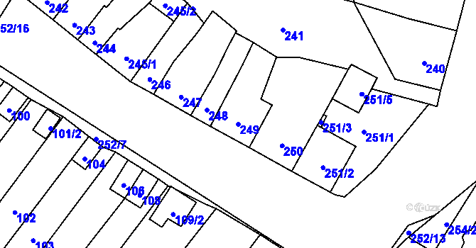Parcela st. 249 v KÚ Majetín, Katastrální mapa
