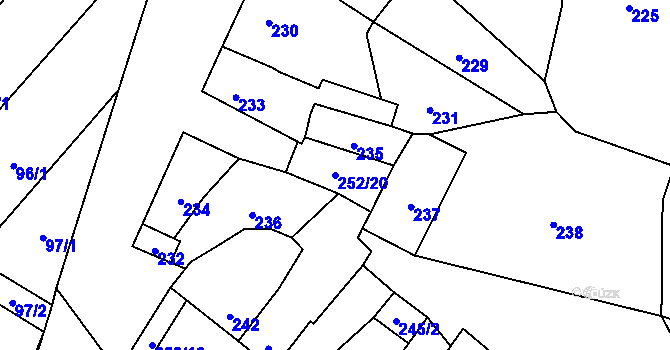 Parcela st. 252/20 v KÚ Majetín, Katastrální mapa