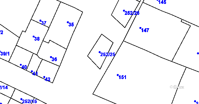 Parcela st. 252/25 v KÚ Majetín, Katastrální mapa