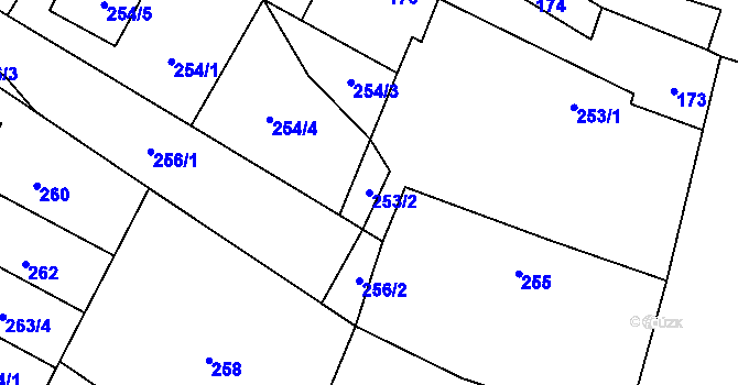 Parcela st. 253/2 v KÚ Majetín, Katastrální mapa
