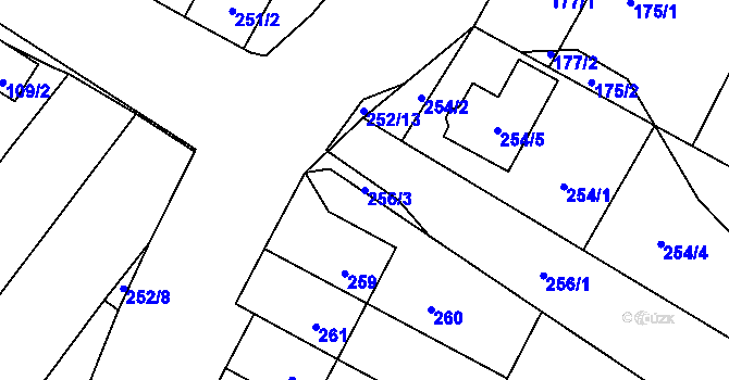 Parcela st. 256/3 v KÚ Majetín, Katastrální mapa